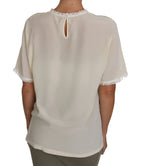 Dolce & Gabbana White Cream Silk Lace Top Blouse T-Shirt - Zeiniez