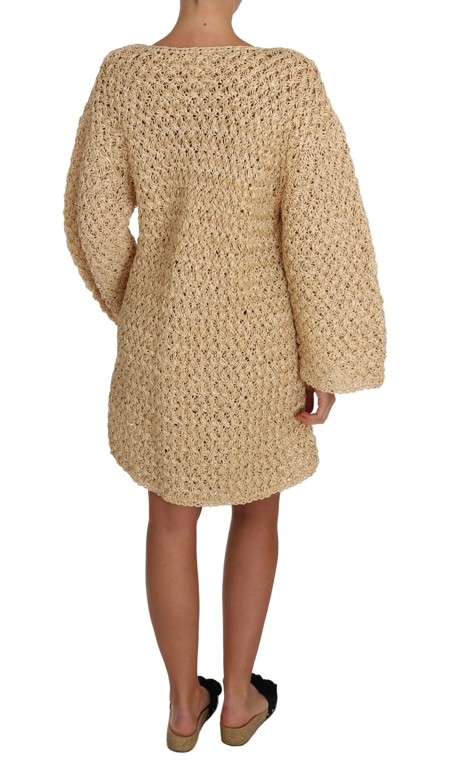 Dolce & Gabbana Beige Cardigan Crochet Knitted Raffia Sweater - Zeiniez