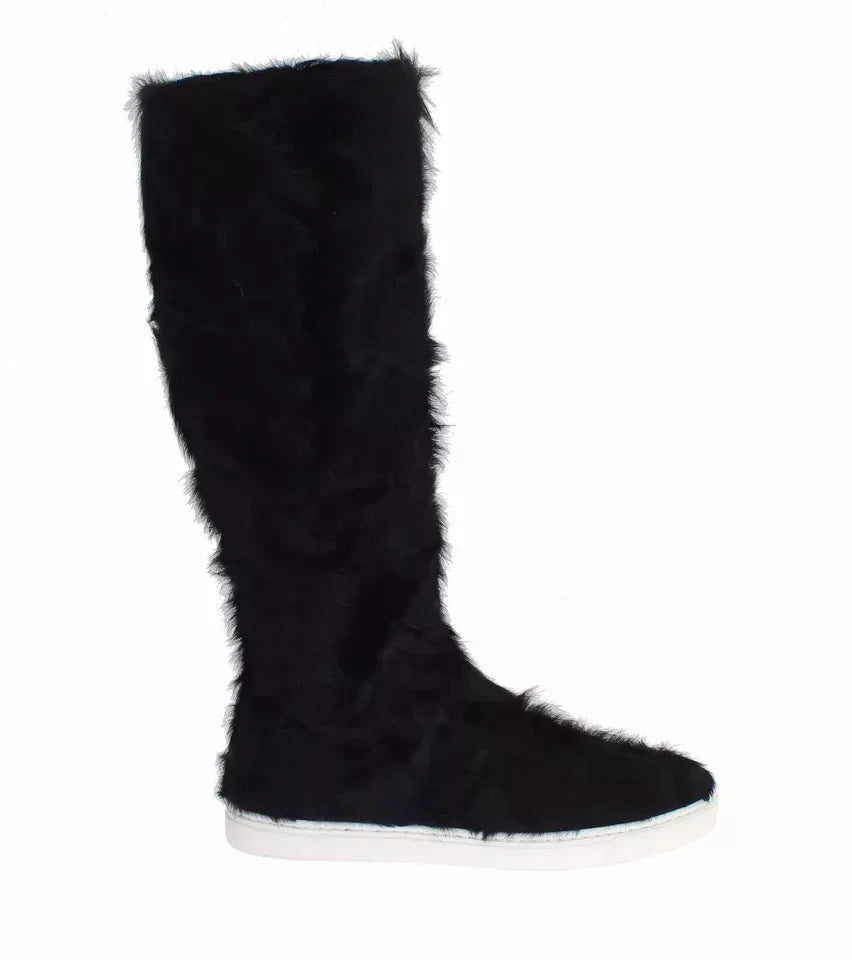 Dolce & Gabbana Black Xiangao Lamb Fur Leather Boots Shoes - Zeiniez