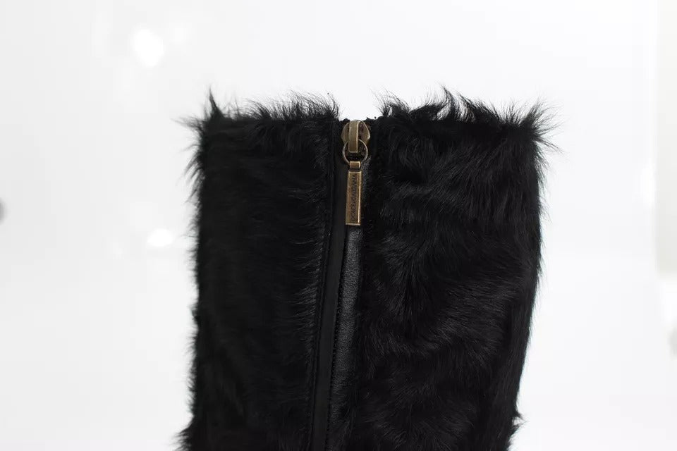 Dolce & Gabbana Black Xiangao Lamb Fur Leather Boots Shoes