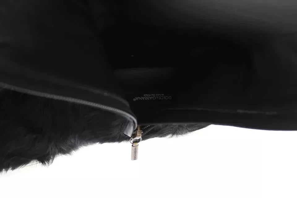 Dolce & Gabbana Black Xiangao Lamb Fur Leather Boots Shoes - Zeiniez