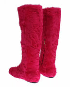 Dolce & Gabbana Pink Lamb Fur Leather Flat Boots Shoes - Zeiniez