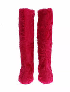 Dolce & Gabbana Pink Lamb Fur Leather Flat Boots Shoes - Zeiniez