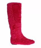 Dolce & Gabbana Pink Lamb Fur Leather Flat Boots Shoes - Zeiniez