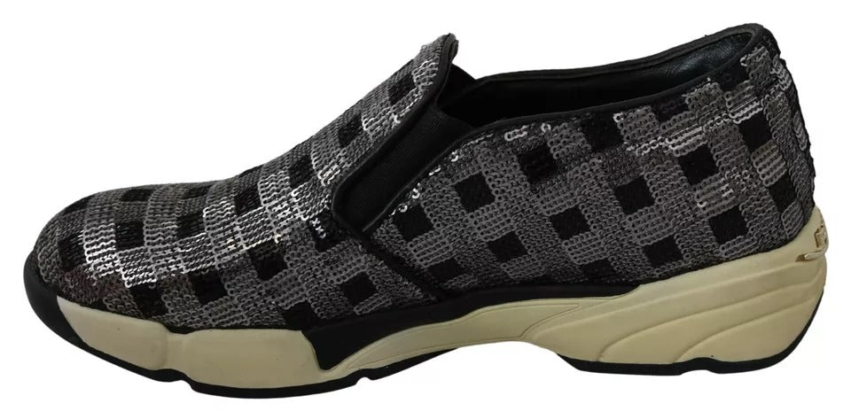 PINKO Silver Black Slip-on Sequence Design Sneakers Shoes - Zeiniez
