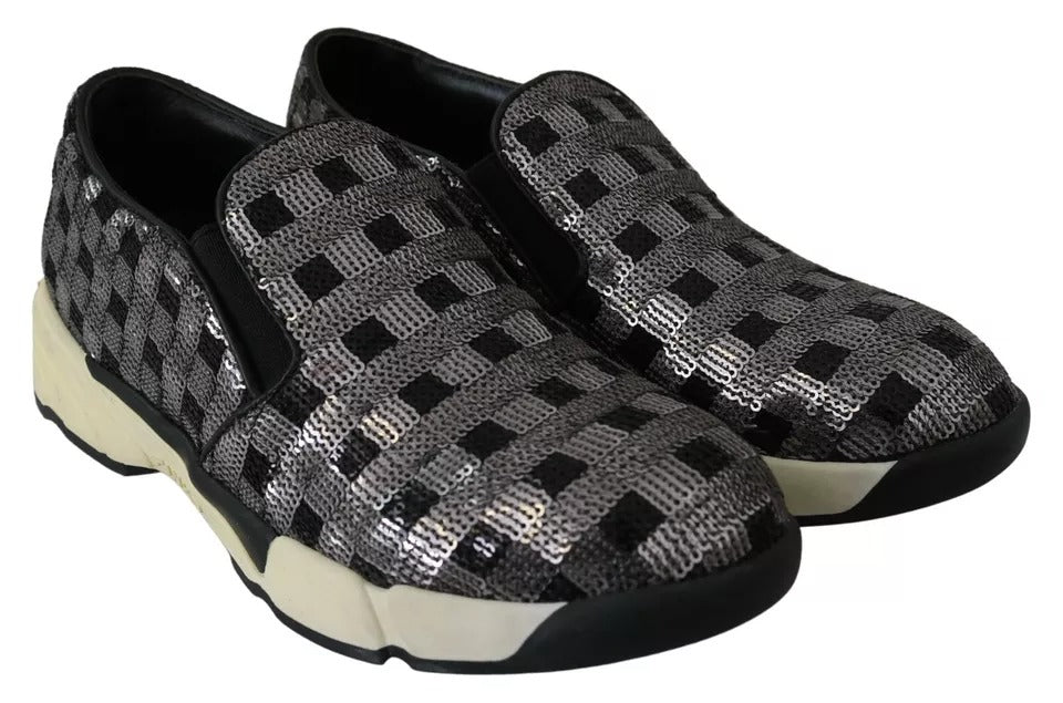 PINKO Silver Black Slip-on Sequence Design Sneakers Shoes - Zeiniez