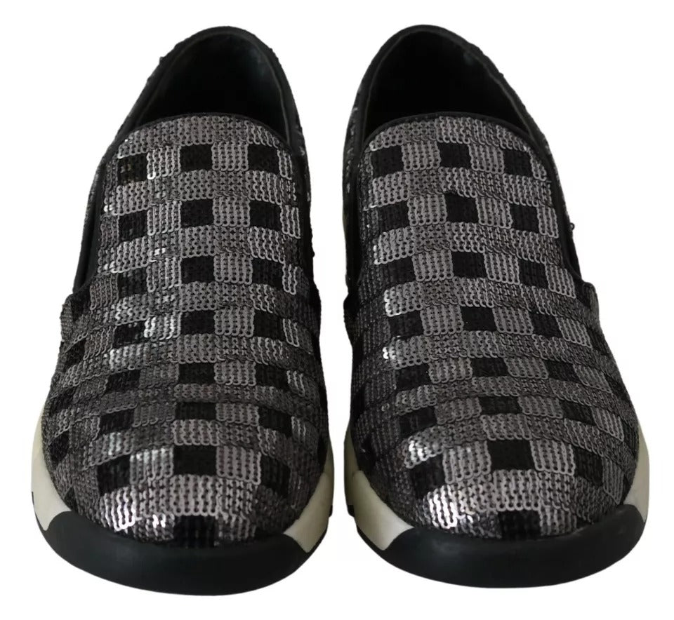 PINKO Silver Black Slip-on Sequence Design Sneakers Shoes - Zeiniez