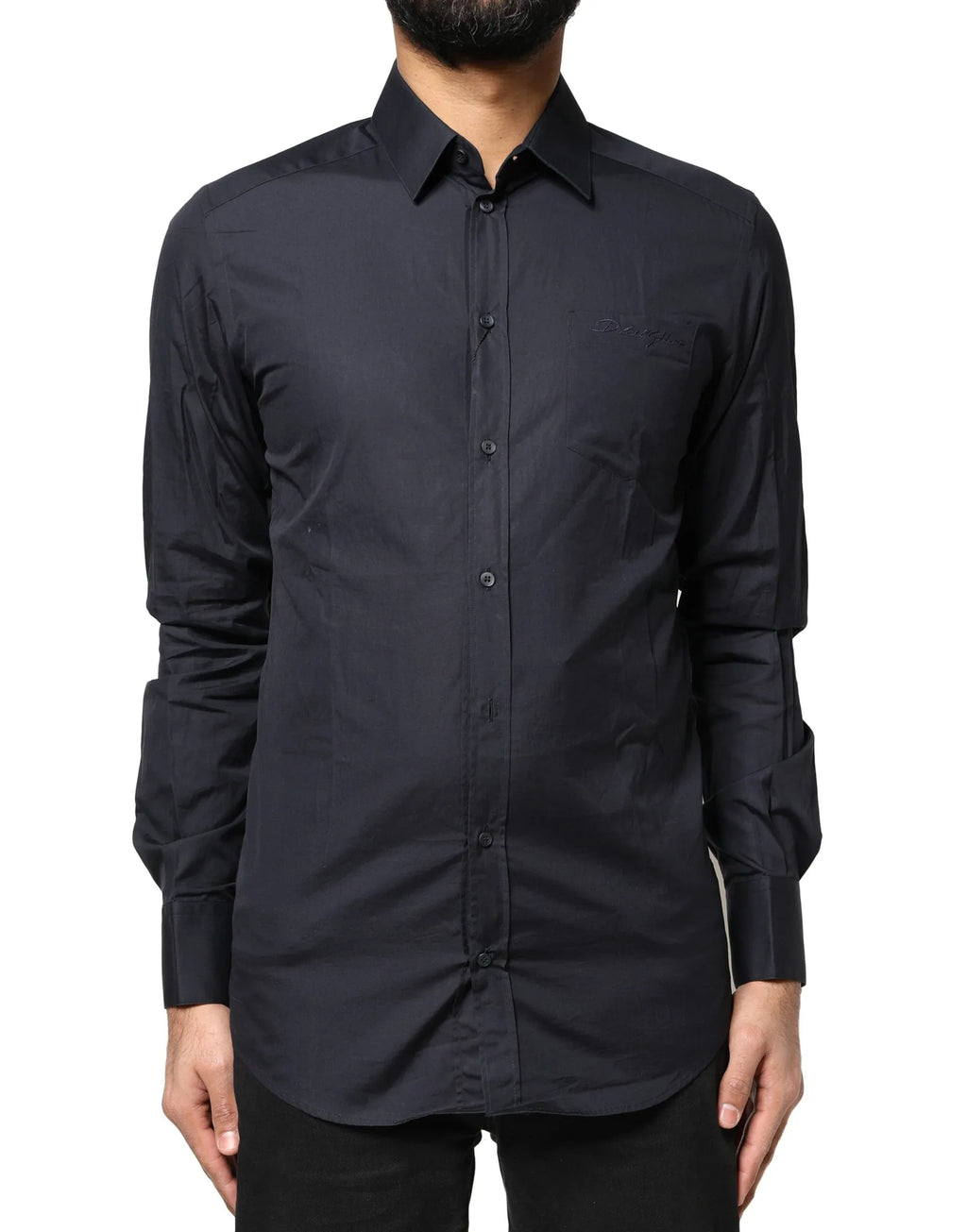 Dolce & Gabbana Dark Blue GOLD Cotton Long Sleeves Dress Shirt - Zeiniez