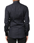 Dolce & Gabbana Dark Blue GOLD Cotton Long Sleeves Dress Shirt - Zeiniez