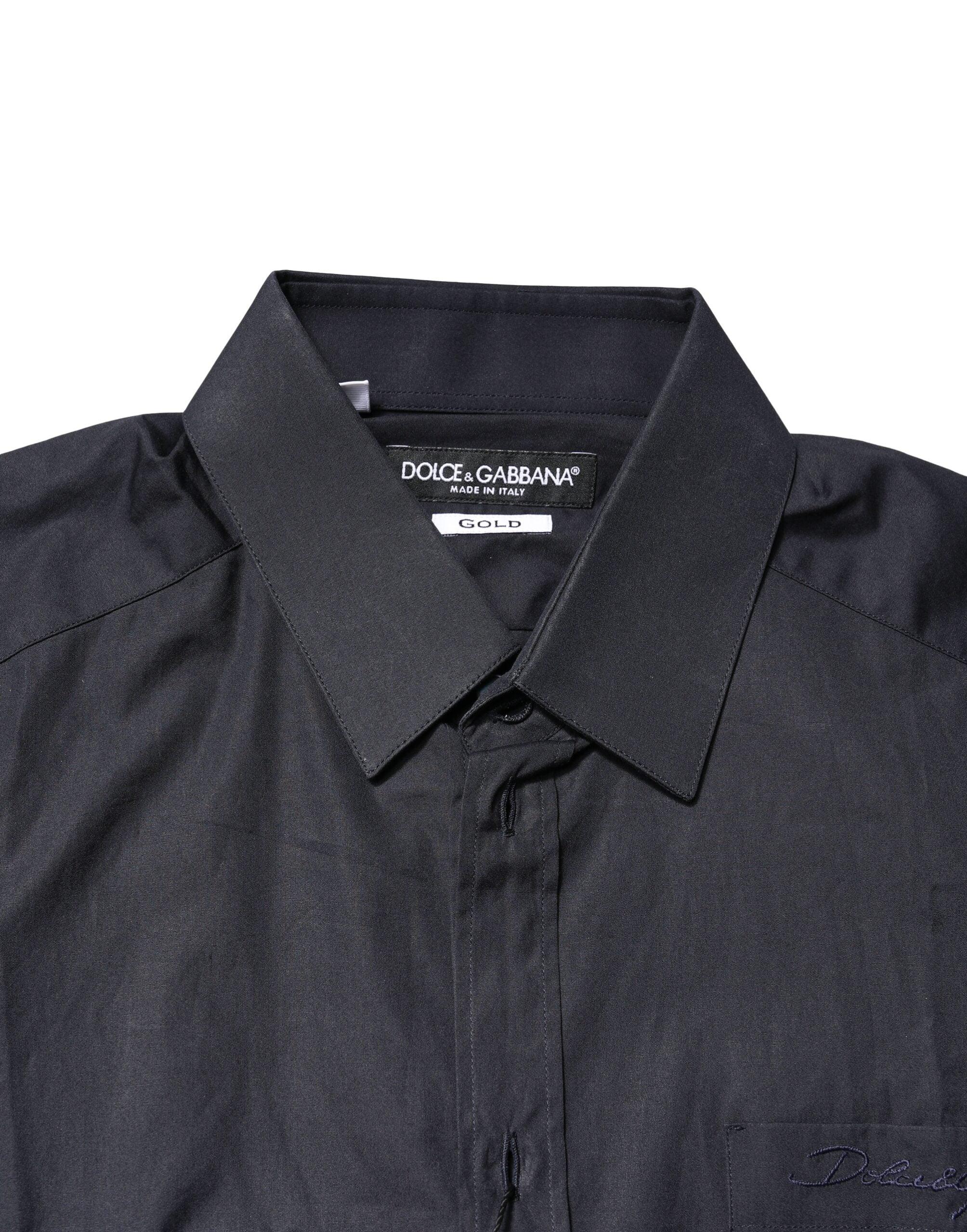 Dolce & Gabbana Dark Blue GOLD Cotton Long Sleeves Dress Shirt - Zeiniez