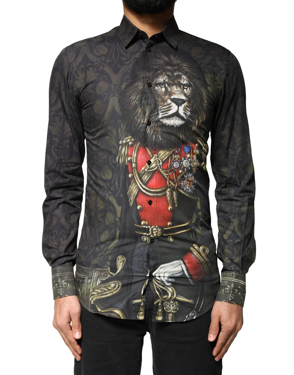 Dolce & Gabbana Black Royal Pet Portrait GOLD Dress Shirt - Zeiniez