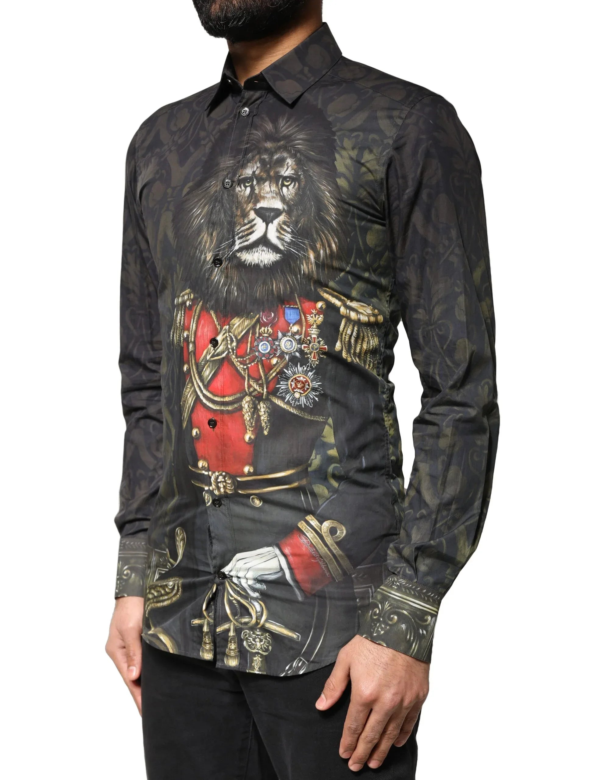 Dolce & Gabbana Black Royal Pet Portrait GOLD Dress Shirt - Zeiniez