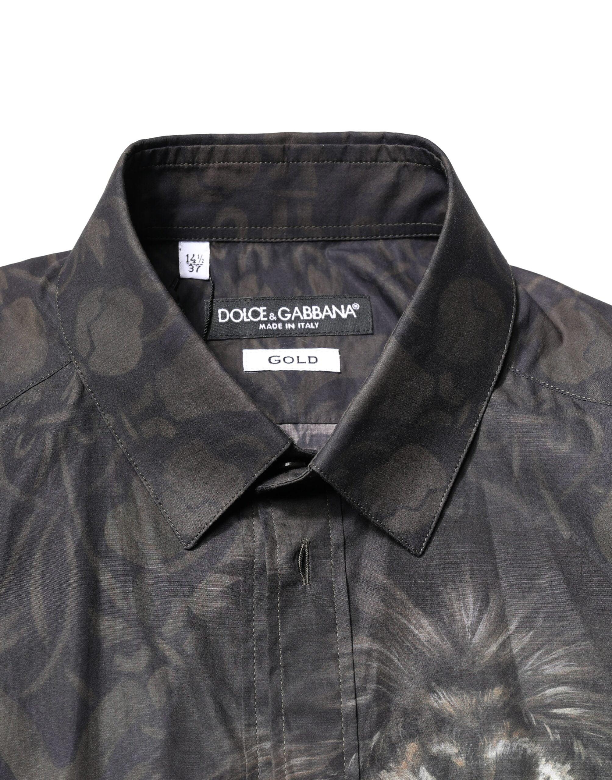 Dolce & Gabbana Black Royal Pet Portrait GOLD Dress Shirt - Zeiniez