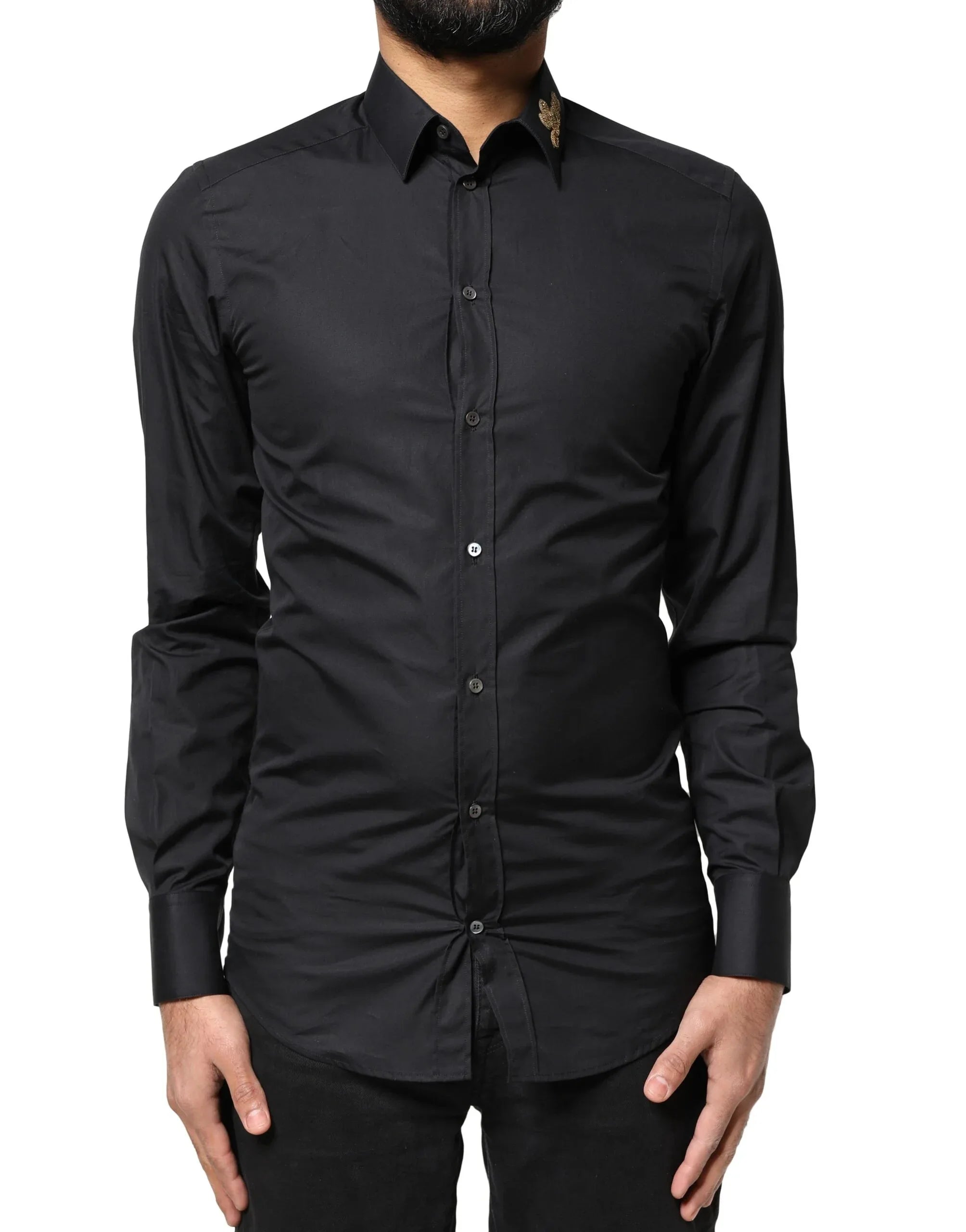 Dolce & Gabbana Black Love Embroidery GOLD Formal Dress Shirt - Zeiniez