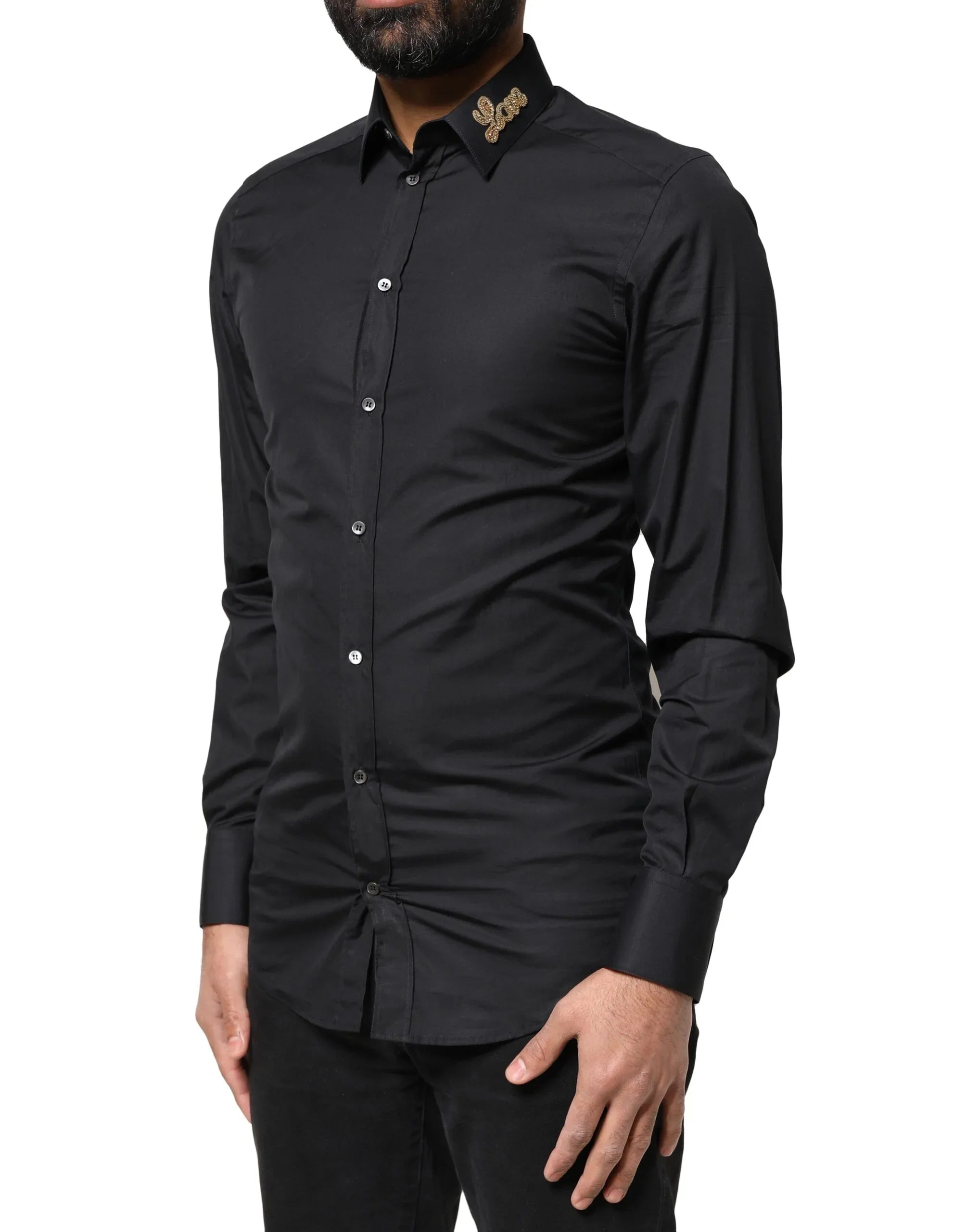 Dolce & Gabbana Black Love Embroidery GOLD Formal Dress Shirt - Zeiniez