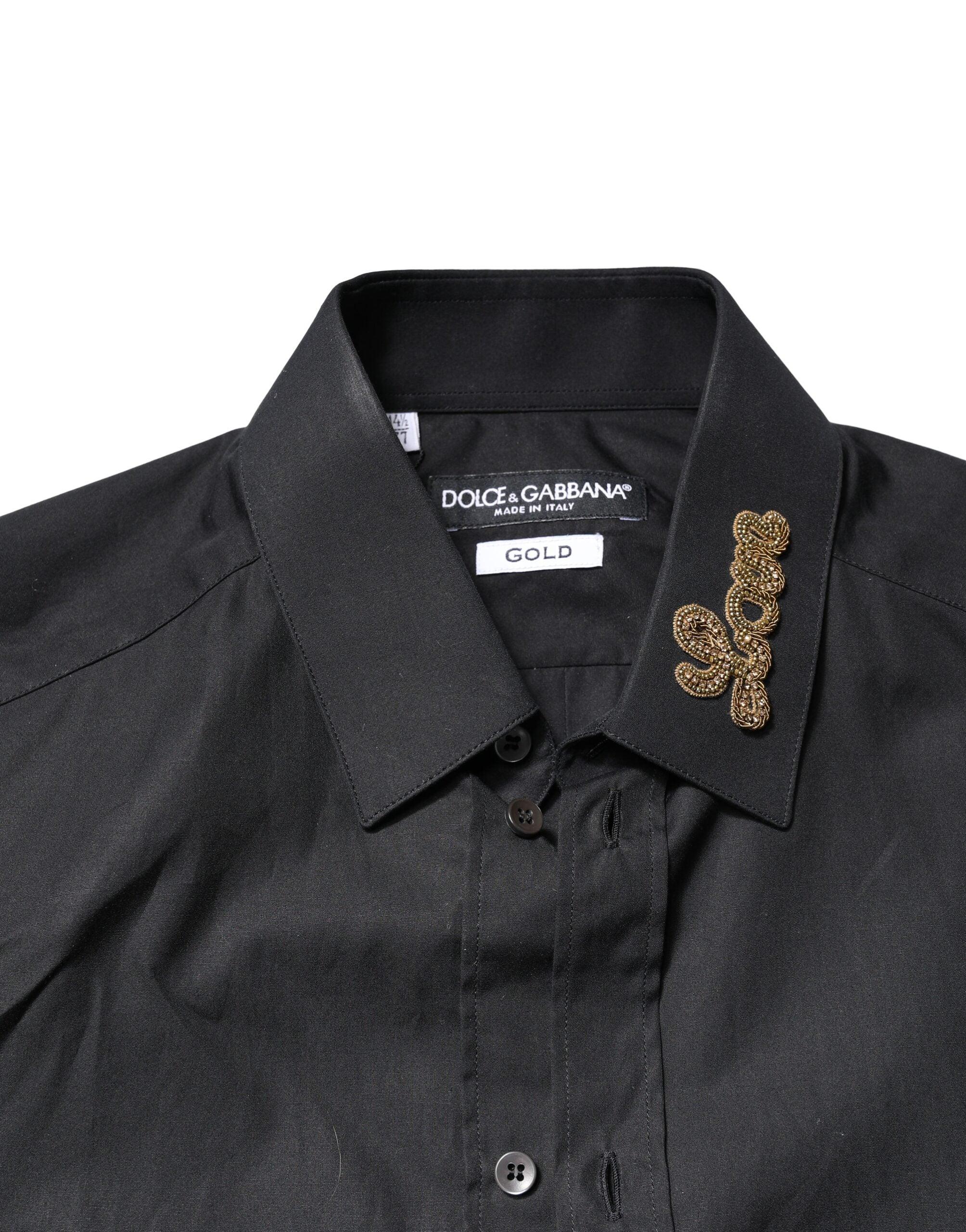Dolce & Gabbana Black Love Embroidery GOLD Formal Dress Shirt - Zeiniez