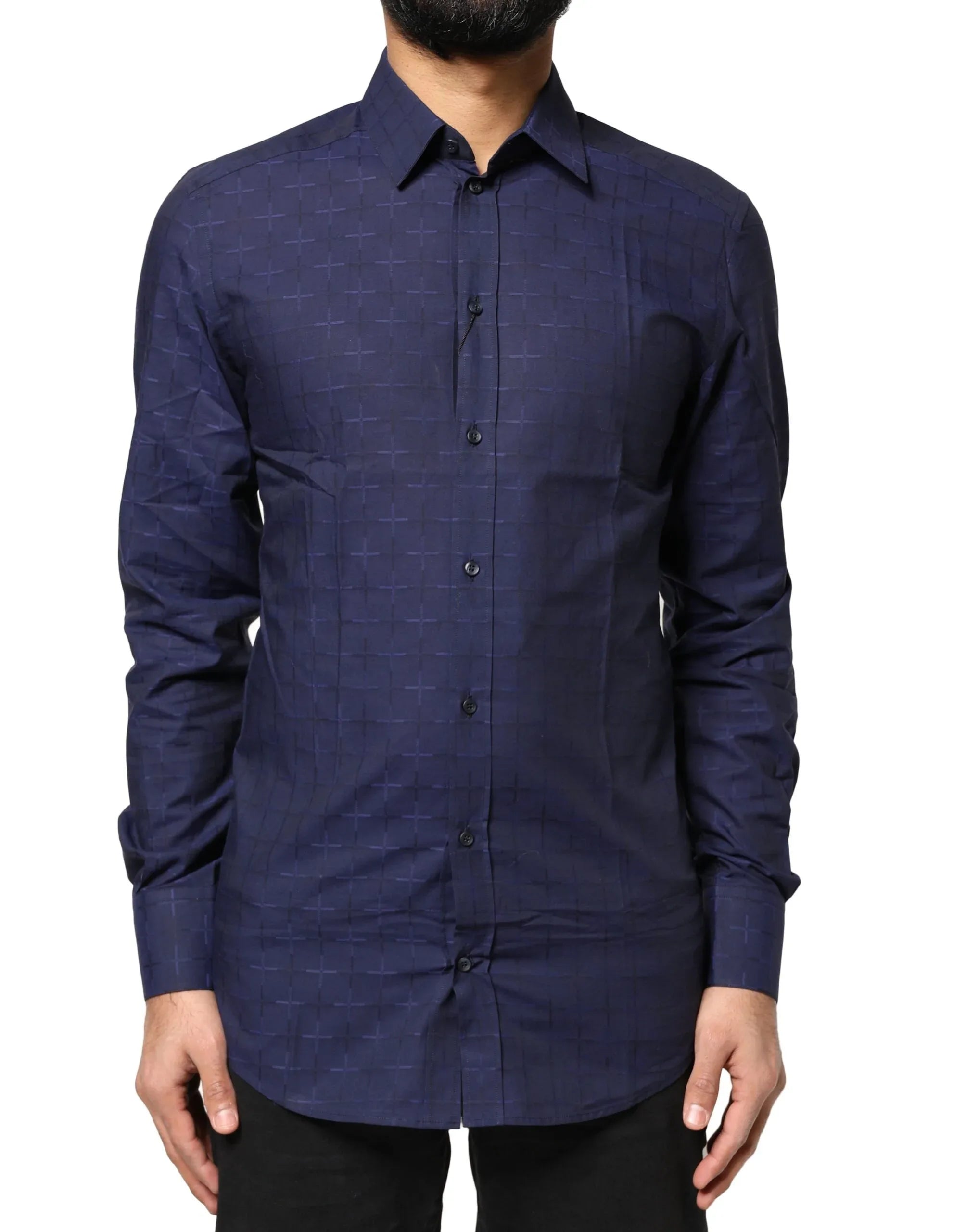 Dolce & Gabbana Blue Check Tartan GOLD Formal Dress Shirt - Zeiniez