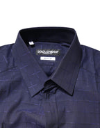 Dolce & Gabbana Blue Check Tartan GOLD Formal Dress Shirt - Zeiniez