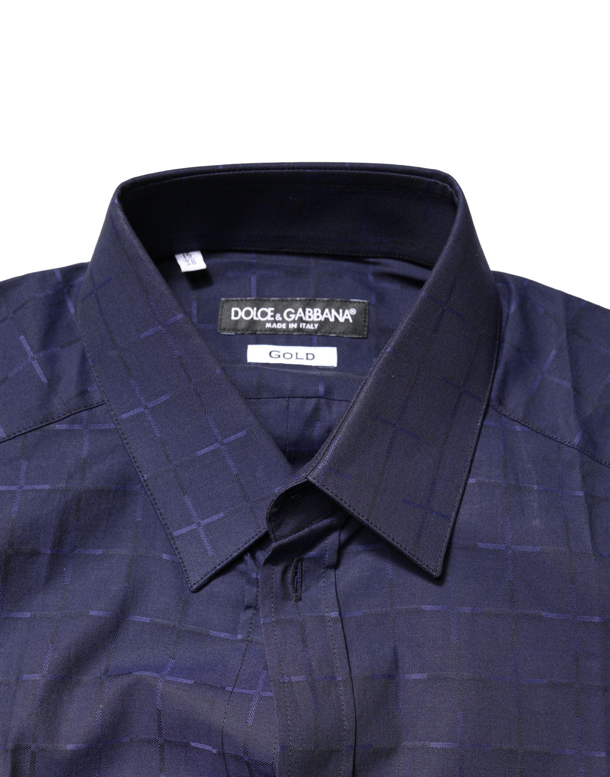 Dolce & Gabbana Blue Check Tartan GOLD Formal Dress Shirt - Zeiniez
