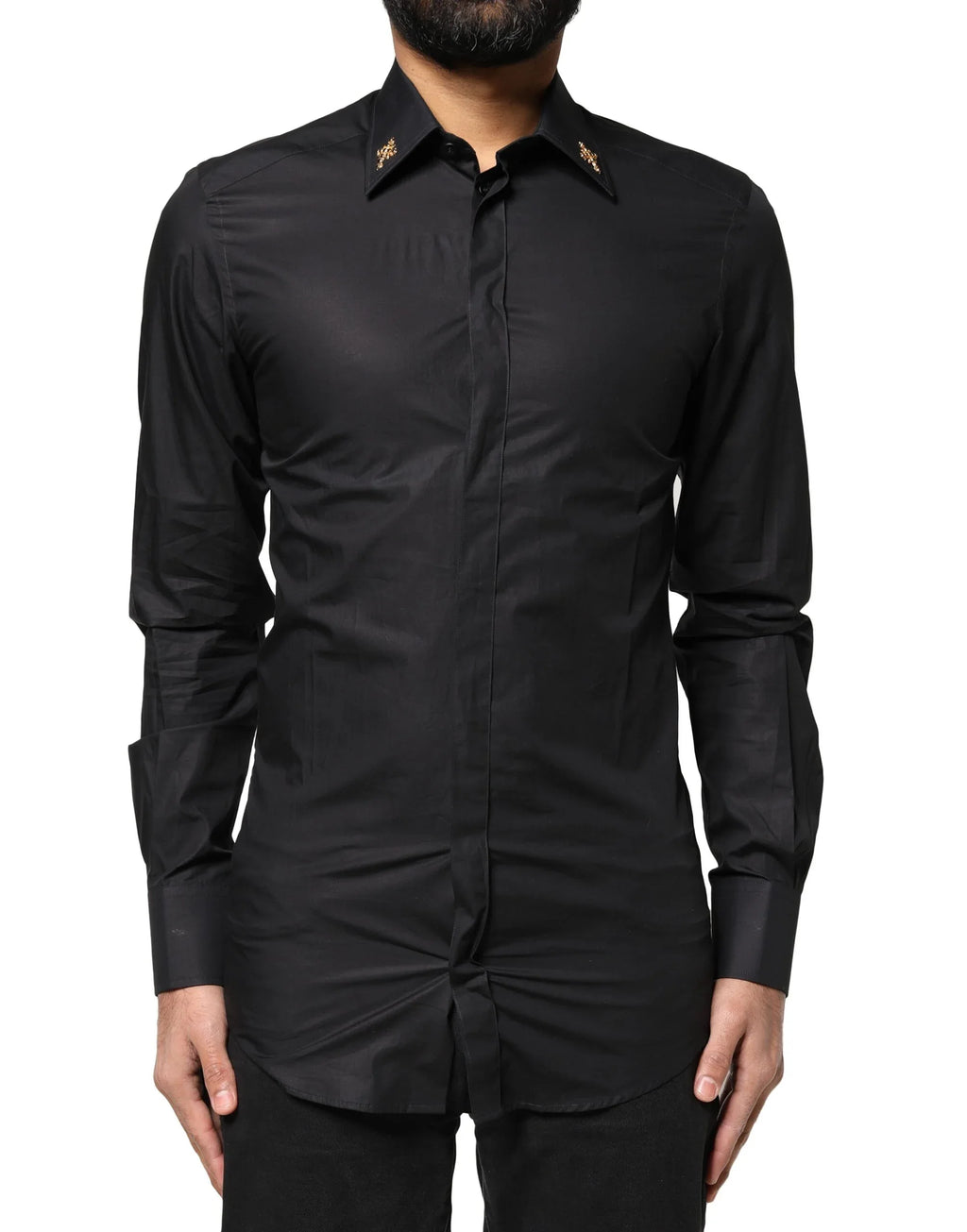Dolce & Gabbana Black GOLD Cross Embellished Men Dress Shirt - Zeiniez