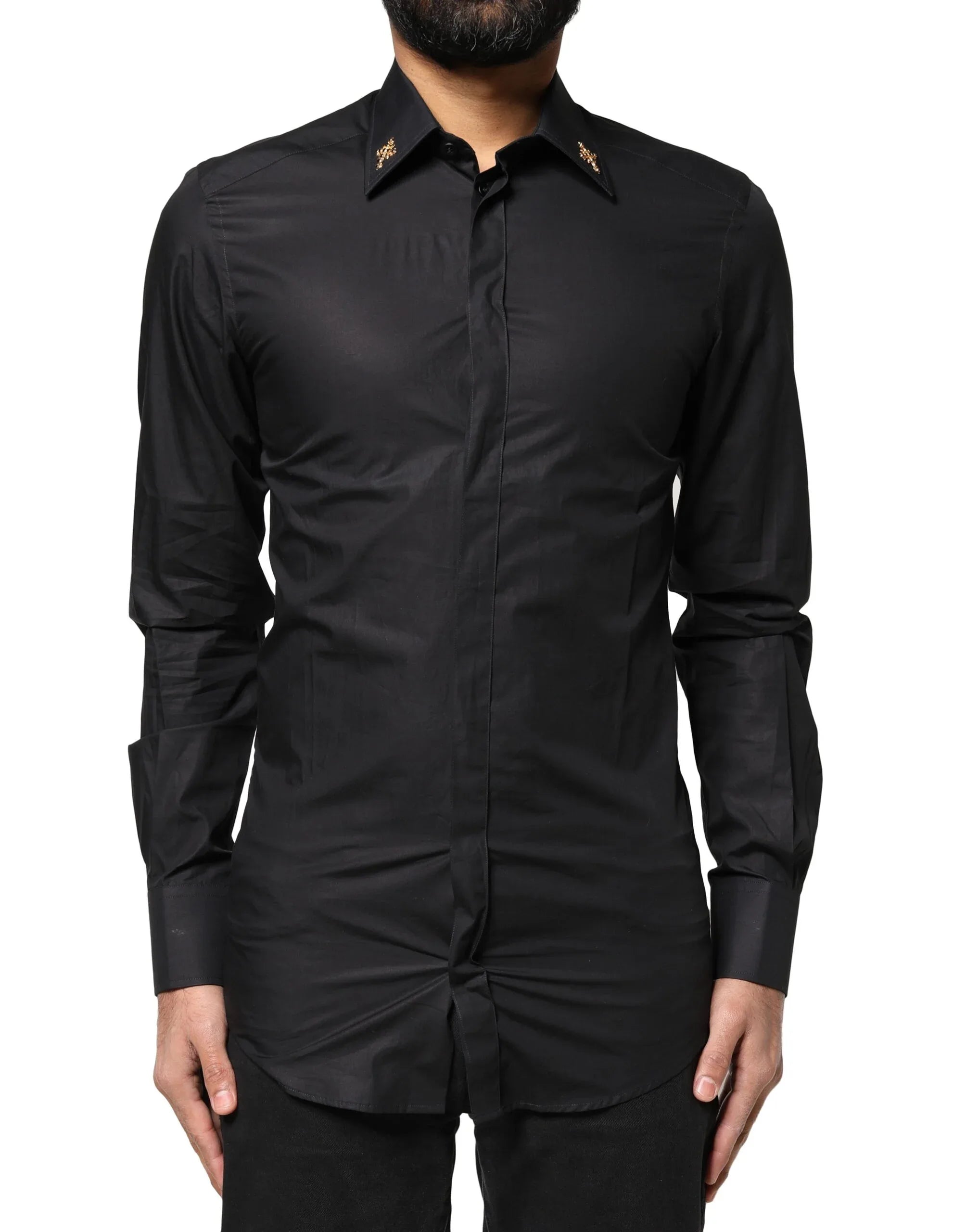 Dolce & Gabbana Black GOLD Cross Embellished Men Dress Shirt - Zeiniez