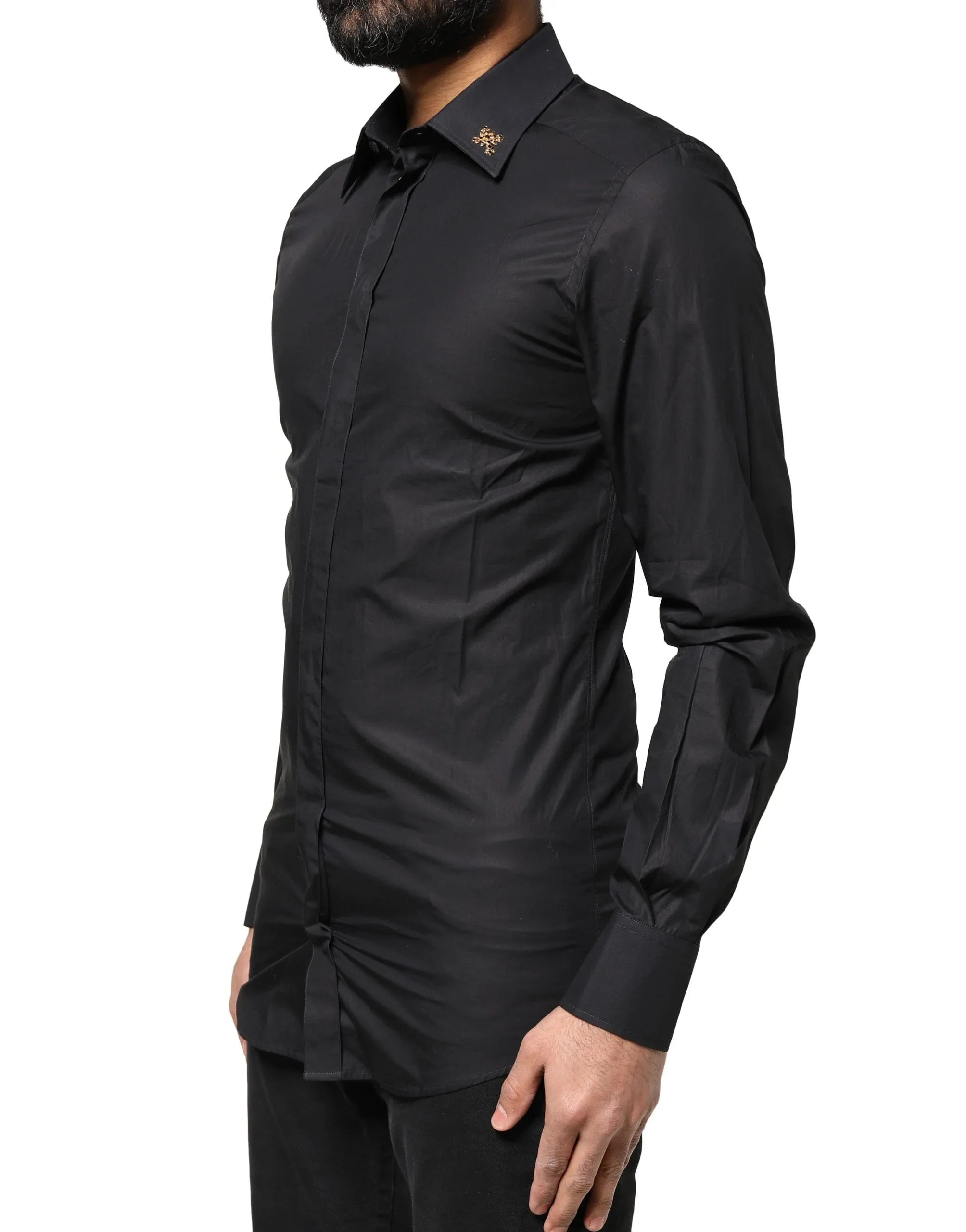 Dolce & Gabbana Black GOLD Cross Embellished Men Dress Shirt - Zeiniez