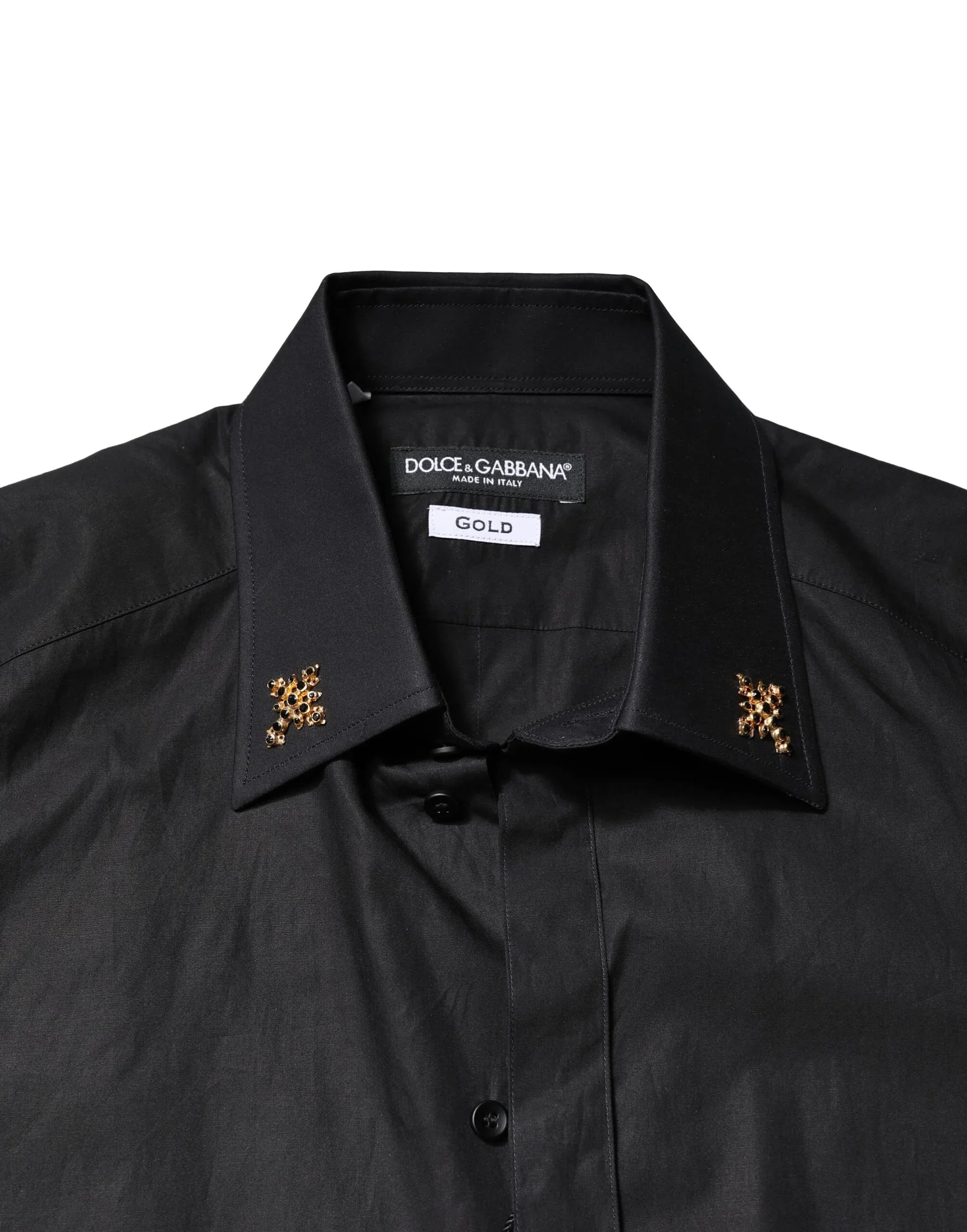 Dolce & Gabbana Black GOLD Cross Embellished Men Dress Shirt - Zeiniez