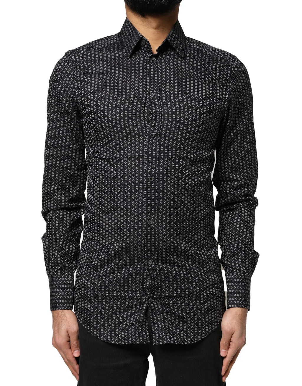 Dolce & Gabbana Black GOLD Patterned Cotton Men Dress Shirt - Zeiniez