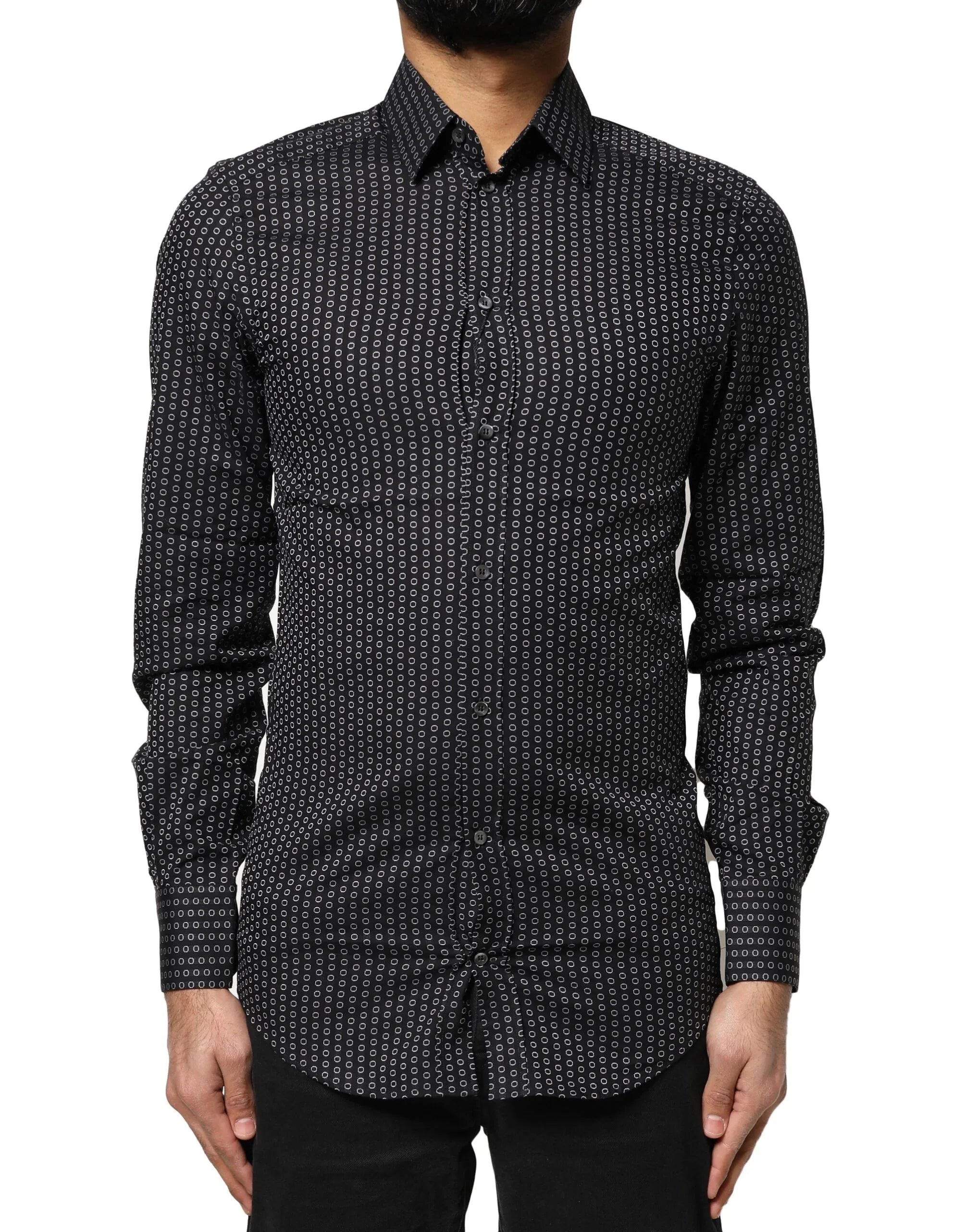 Dolce & Gabbana Black GOLD Patterned Cotton Men Dress Shirt - Zeiniez