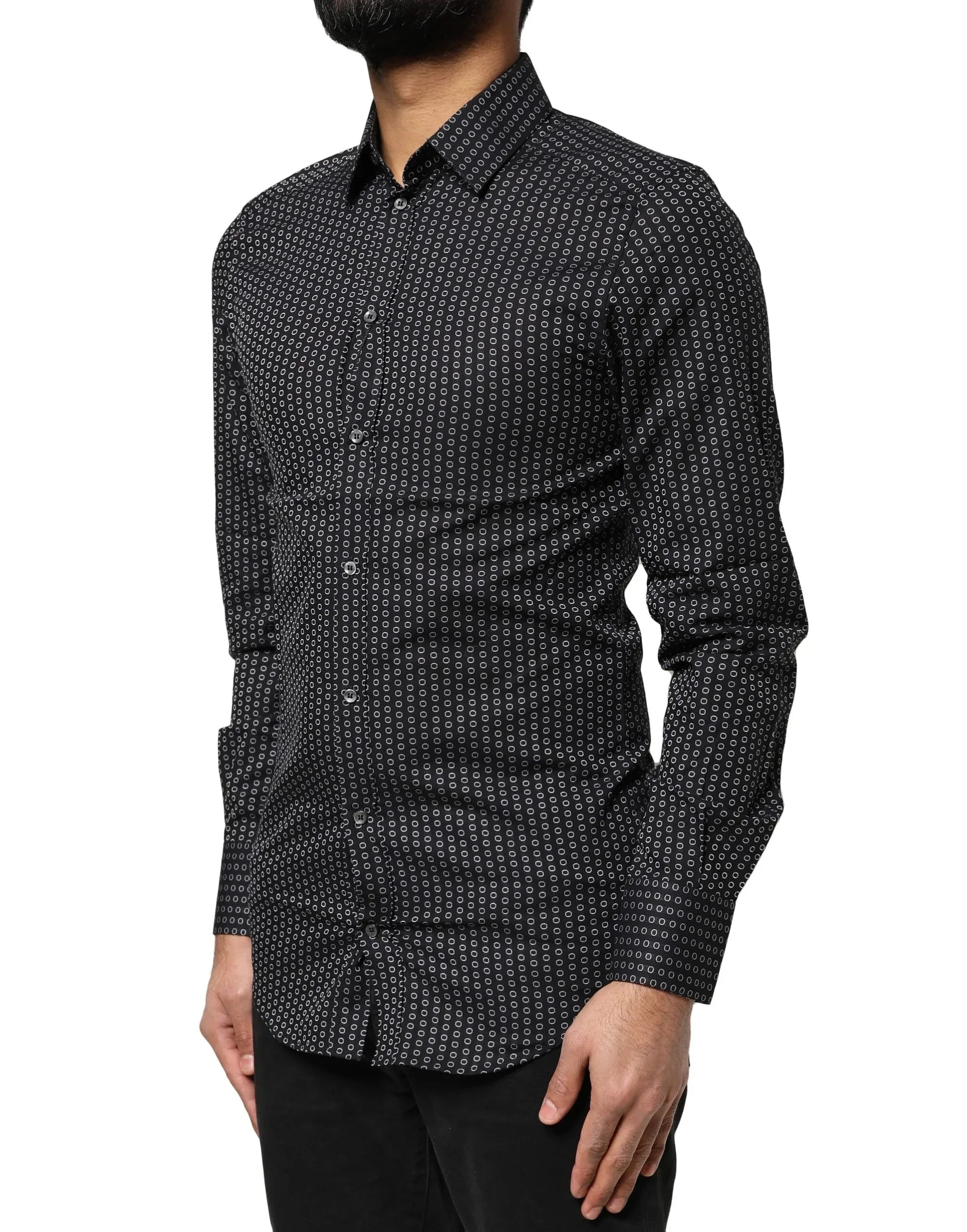 Dolce & Gabbana Black GOLD Patterned Cotton Men Dress Shirt - Zeiniez