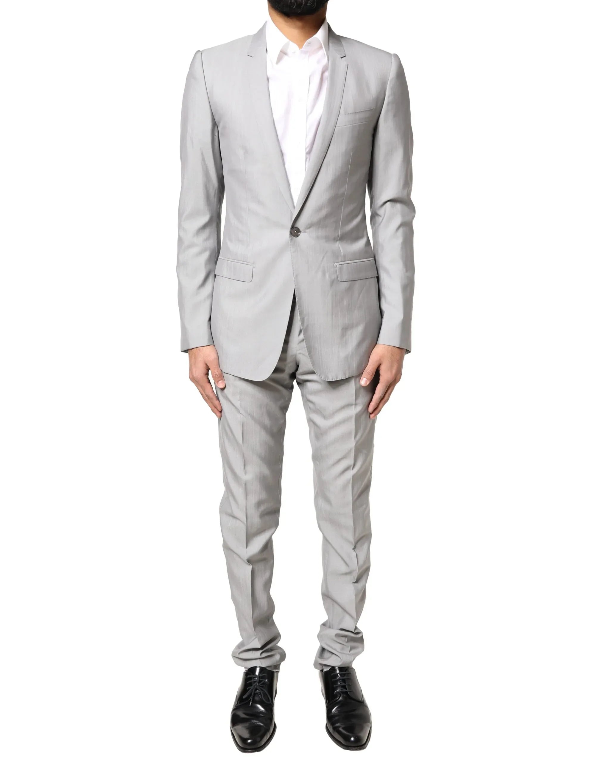 Dolce & Gabbana Light Gray Wool GOLD 2 Piece Formal Suit - Zeiniez