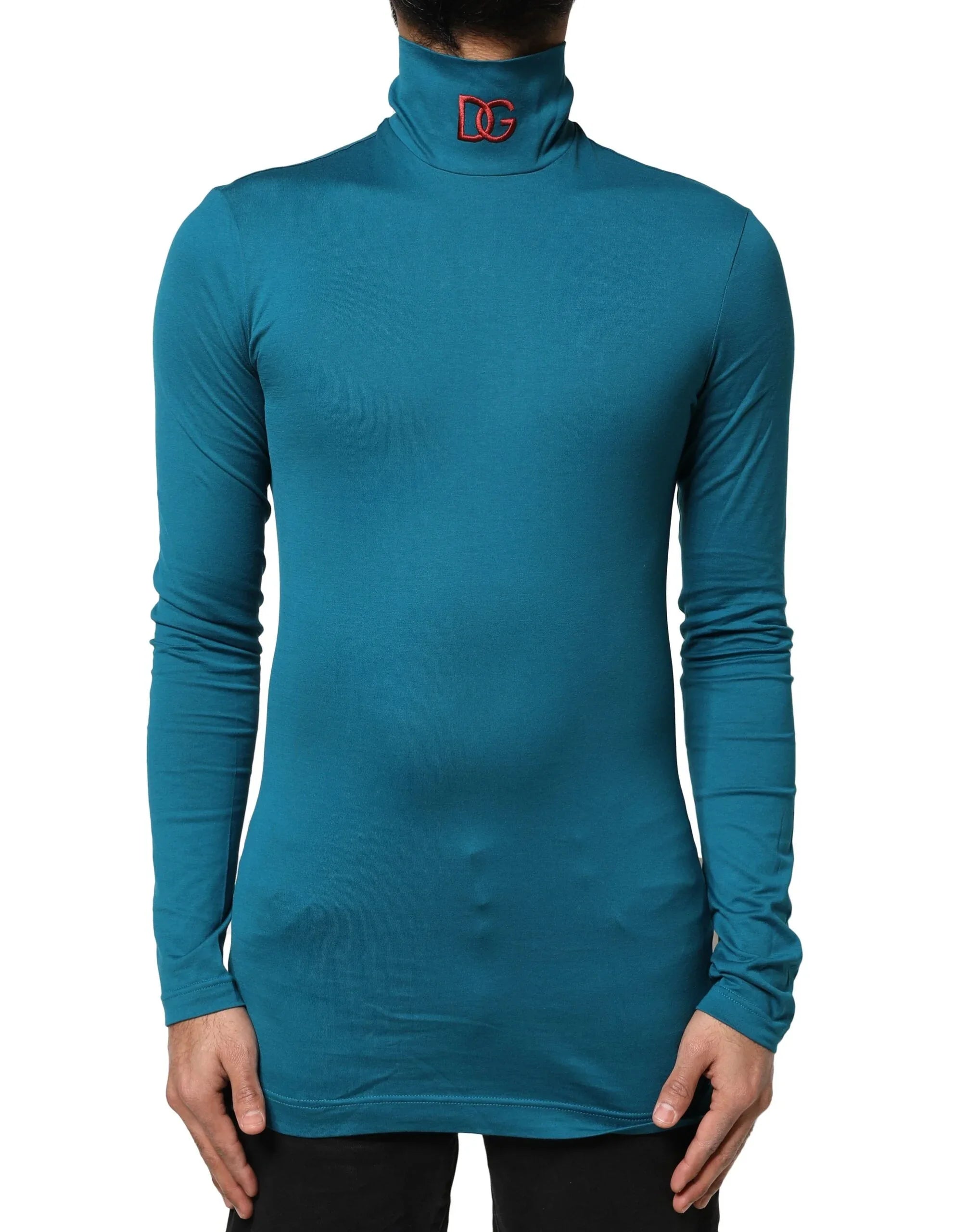 Dolce & Gabbana Blue Cotton Turtleneck Long Sleeves Sweater - Zeiniez