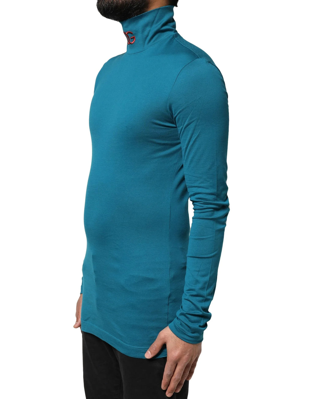 Dolce & Gabbana Blue Cotton Turtleneck Long Sleeves Sweater - Zeiniez