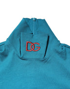 Dolce & Gabbana Blue Cotton Turtleneck Long Sleeves Sweater - Zeiniez