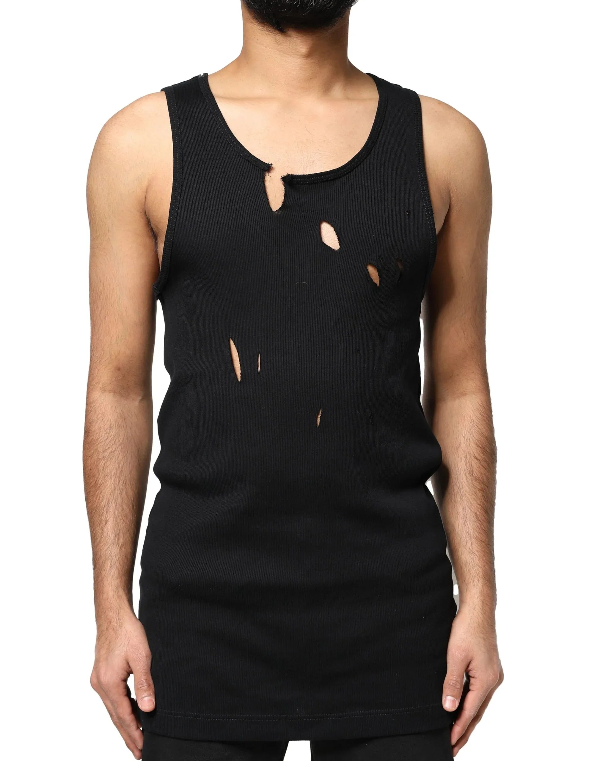 Dolce & Gabbana Black Cotton Rip Style Sleeveless Men Tank T-shirt - Zeiniez