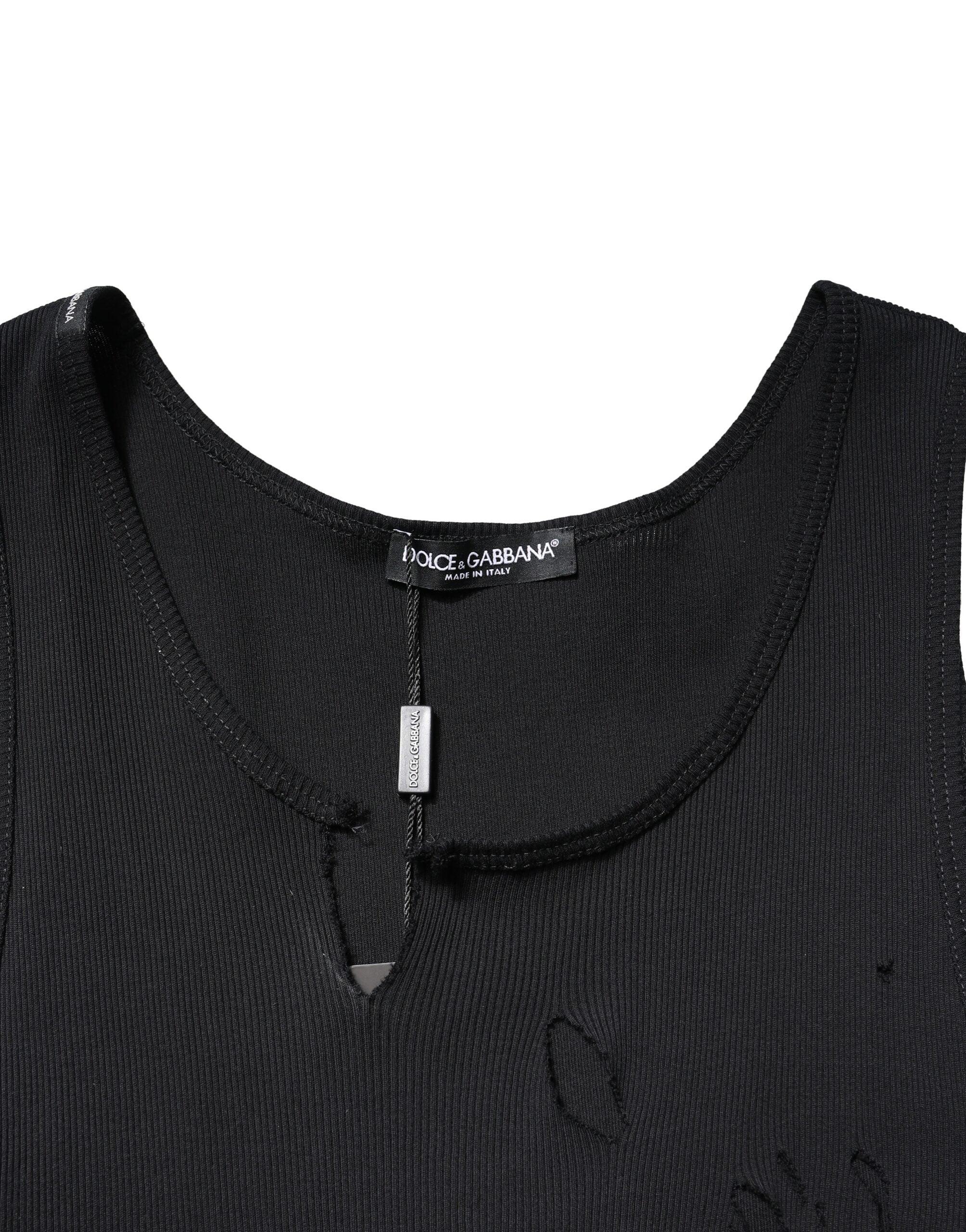 Dolce & Gabbana Black Cotton Rip Style Sleeveless Men Tank T-shirt - Zeiniez