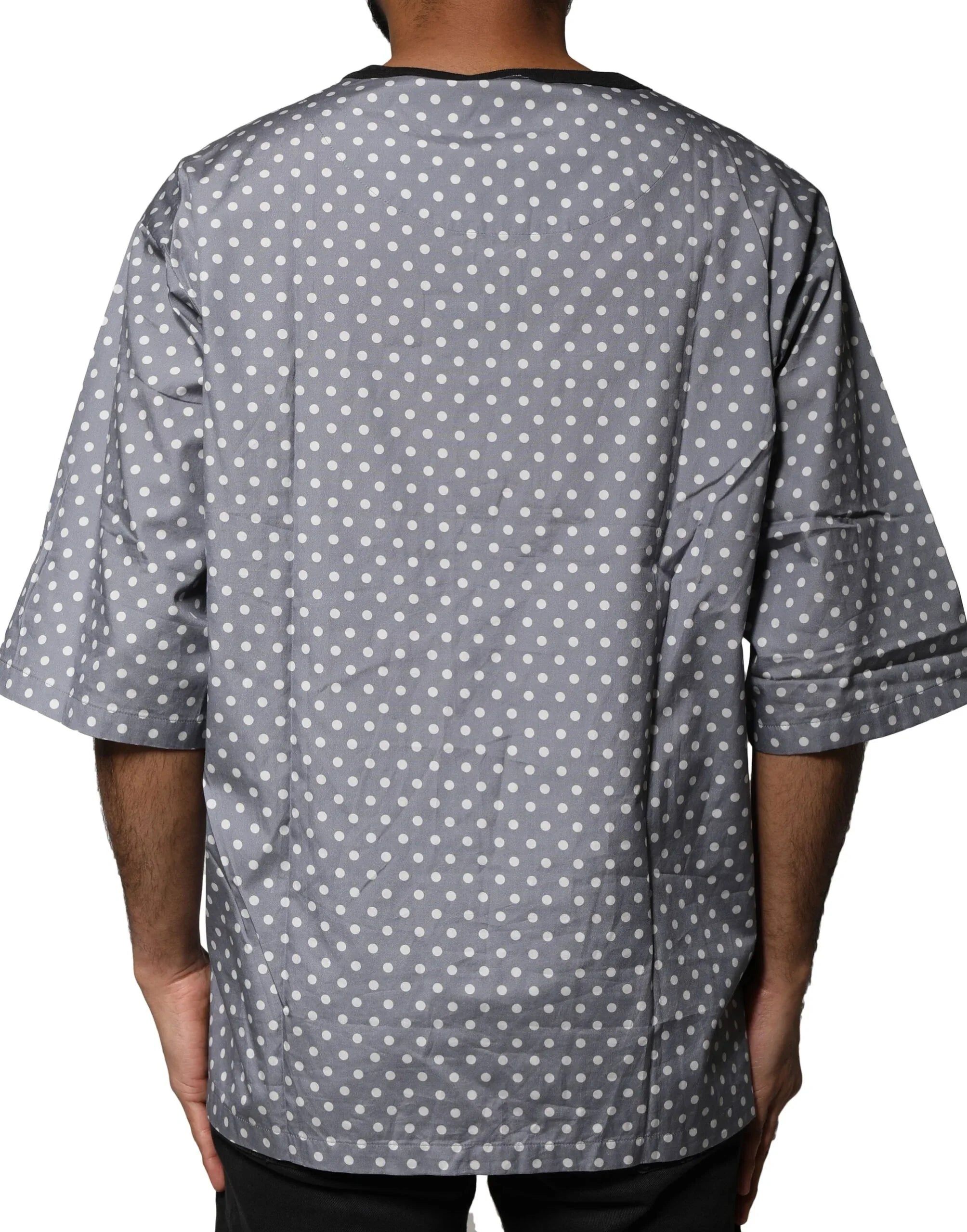 Dolce & Gabbana Gray Polka Dot Pin-Up Print Crew Neck T-shirt - Zeiniez