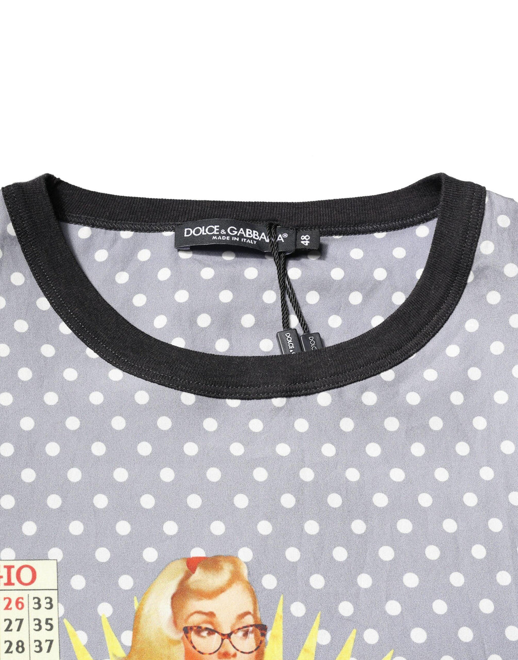 Dolce & Gabbana Gray Polka Dot Pin-Up Print Crew Neck T-shirt - Zeiniez