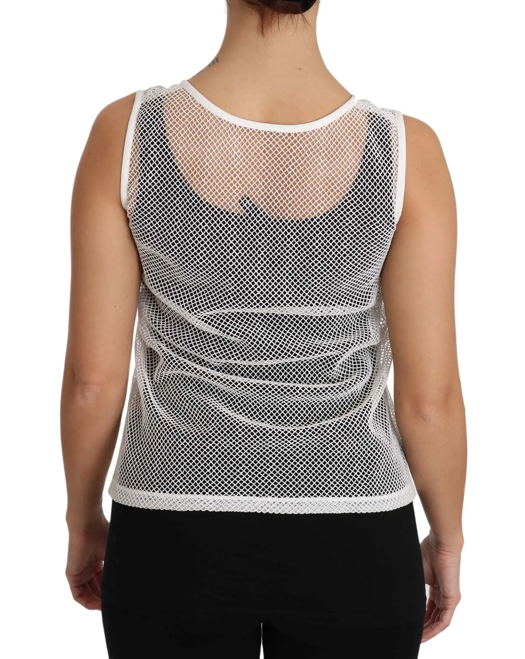 Dolce & Gabbana White Net Transparent Sleeveless Tank Top - Zeiniez