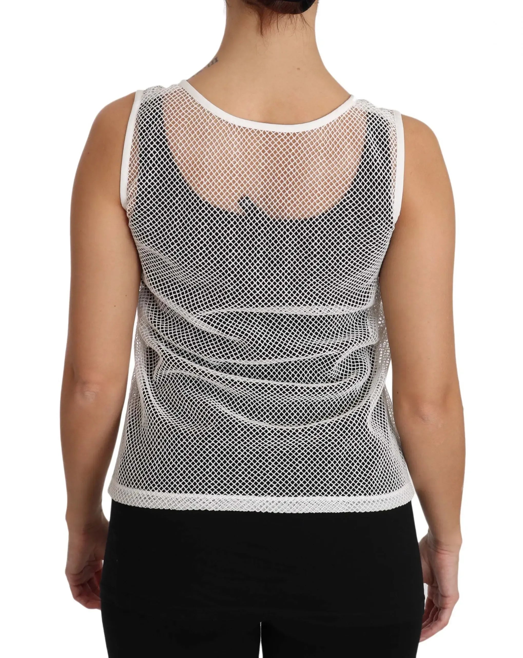 Dolce & Gabbana White Net Transparent Sleeveless Tank Top - Zeiniez