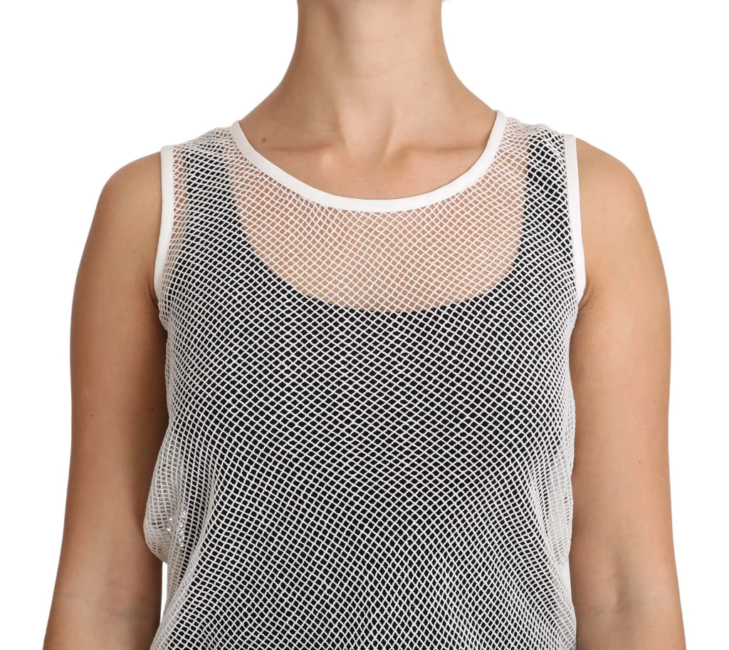 Dolce & Gabbana White Net Transparent Sleeveless Tank Top - Zeiniez