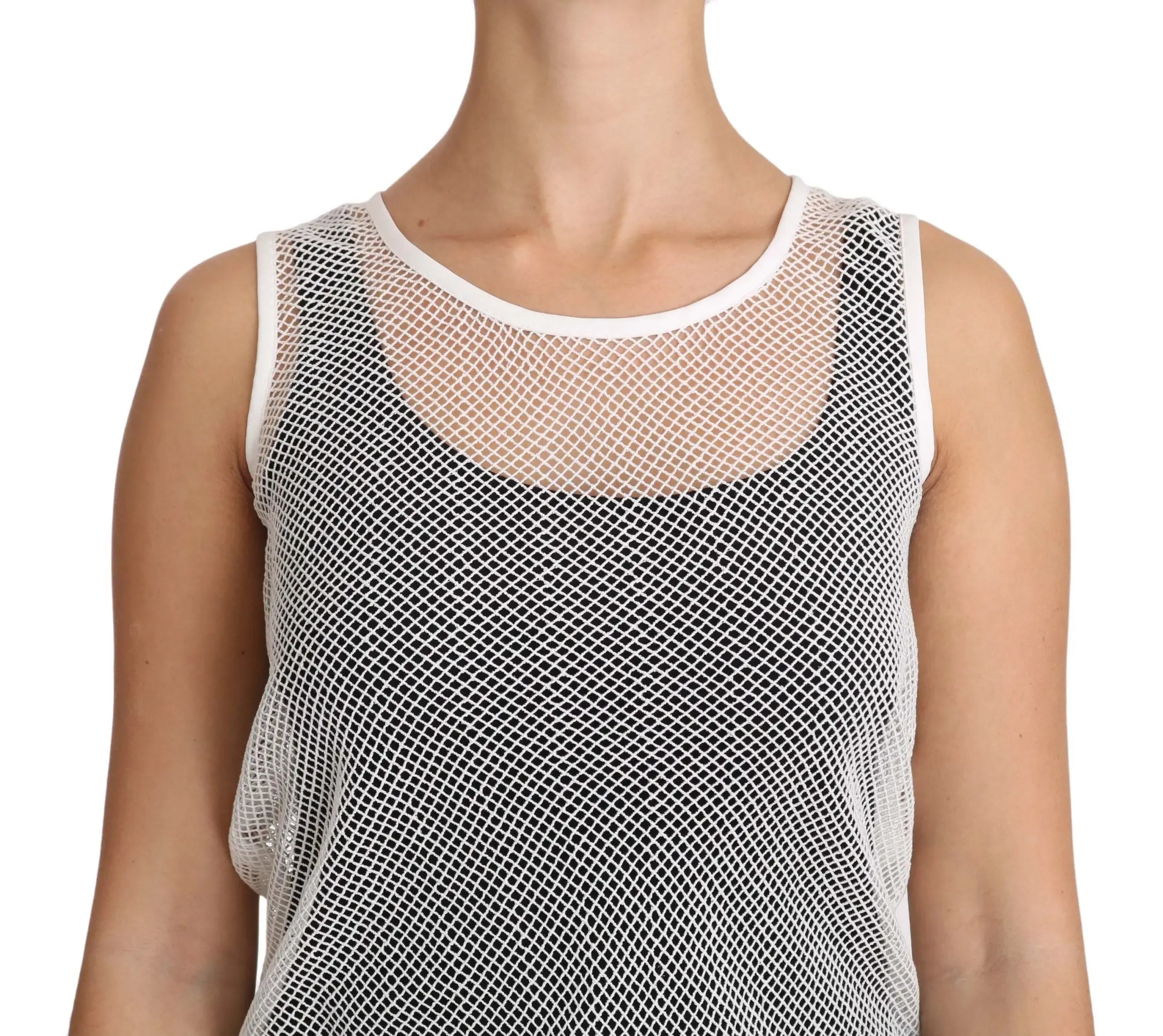 Dolce & Gabbana White Net Transparent Sleeveless Tank Top - Zeiniez