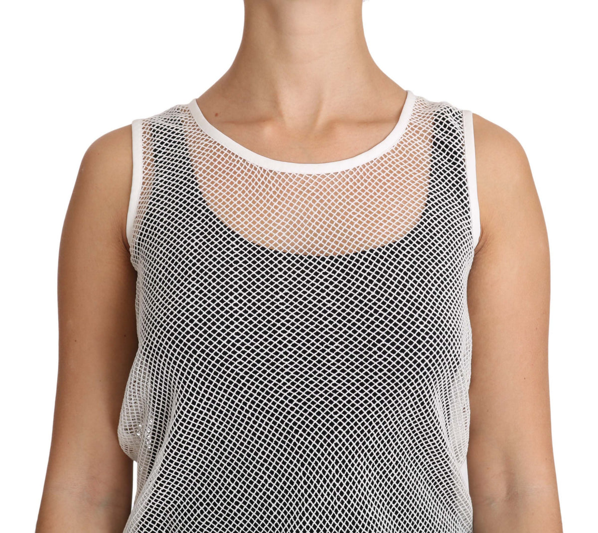 Dolce & Gabbana White Net  Transparent Sleeveless Tank Top