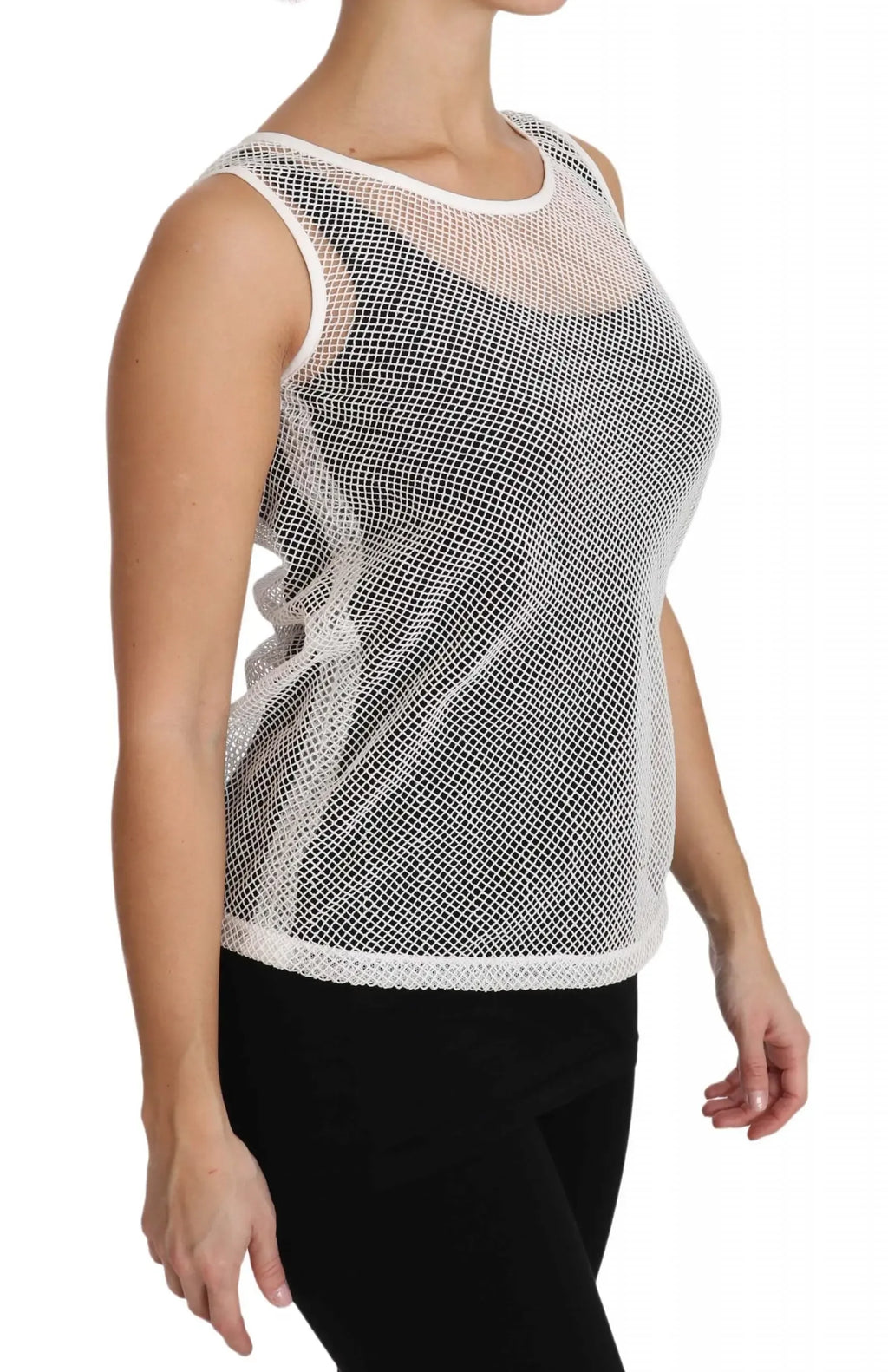 Dolce & Gabbana White Net Transparent Sleeveless Tank Top - Zeiniez