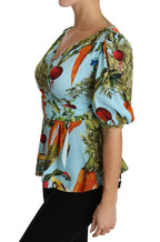 Dolce & Gabbana Multicolor Vegetable Print Silk Top Peplum Wrap Blouse - Zeiniez