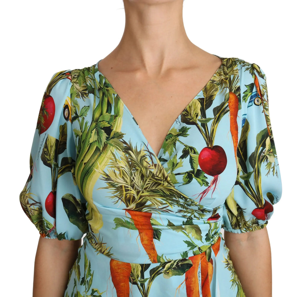 Dolce & Gabbana Multicolor Vegetable Print Silk Top Peplum Wrap Blouse - Zeiniez