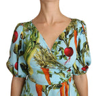 Dolce & Gabbana Multicolor Vegetable Print Silk Top Peplum Wrap Blouse - Zeiniez