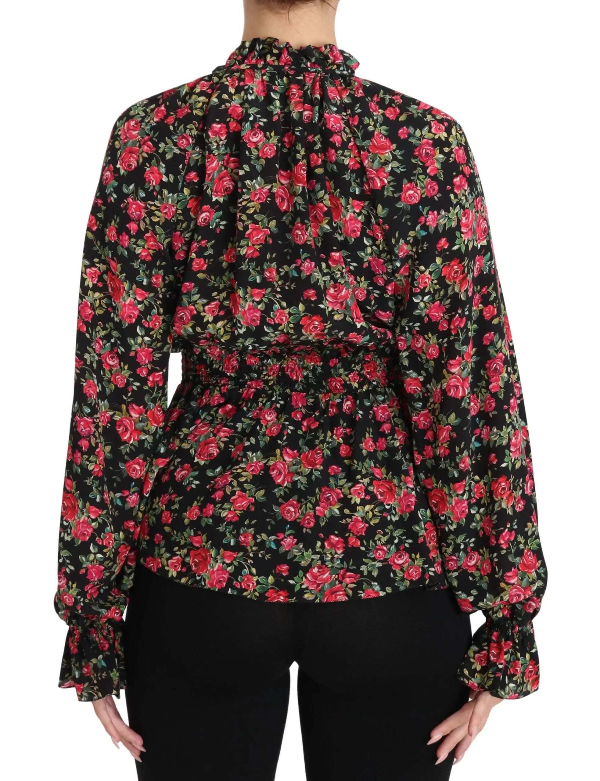 Dolce & Gabbana Black Rose Print Floral Shirt Top Blouse - Zeiniez