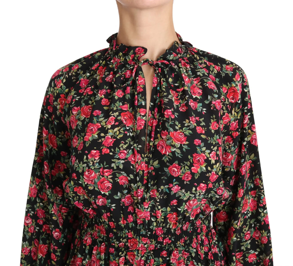 Dolce & Gabbana Black Rose Print Floral Shirt Top Blouse - Zeiniez
