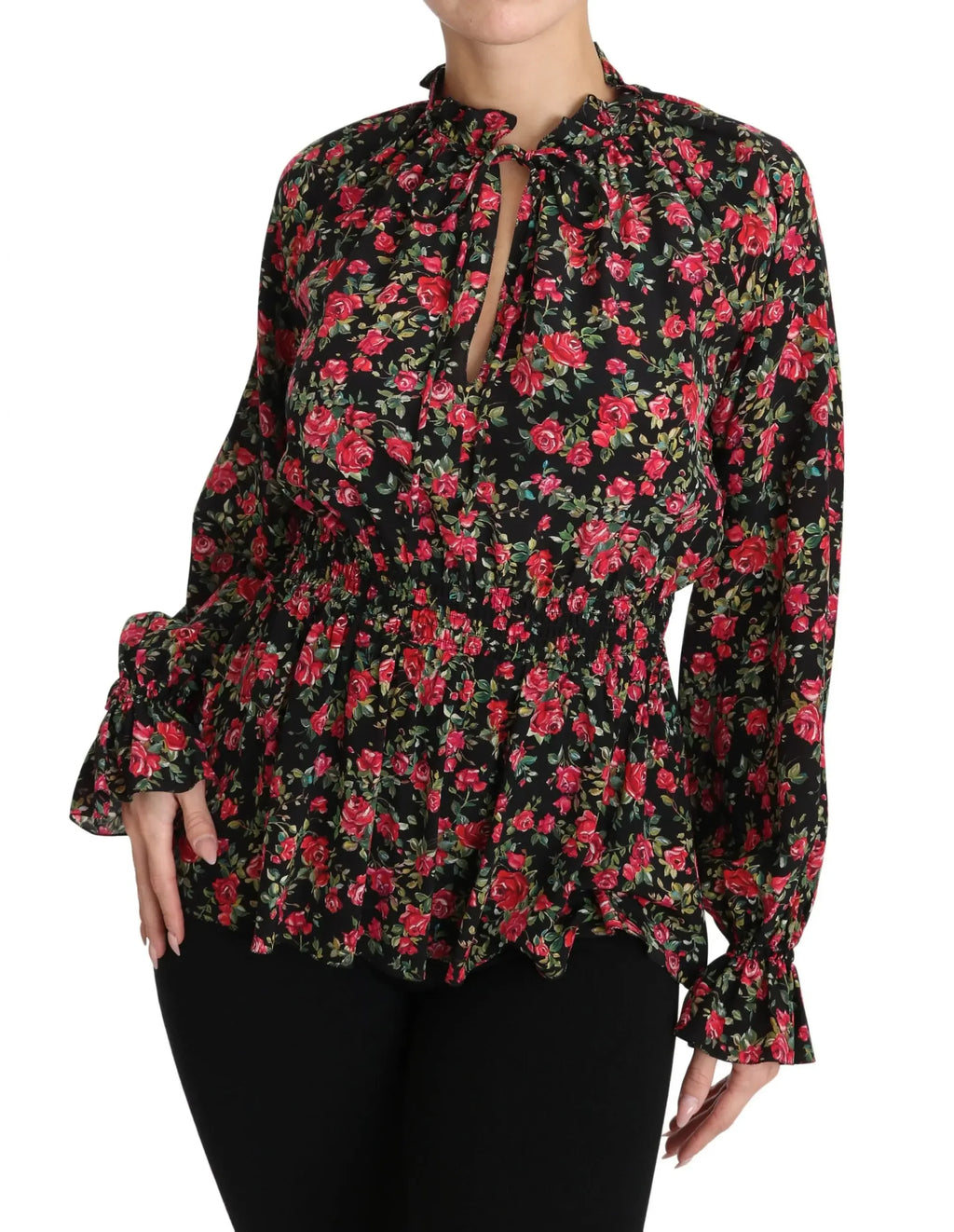 Dolce & Gabbana Black Rose Print Floral Shirt Top Blouse - Zeiniez